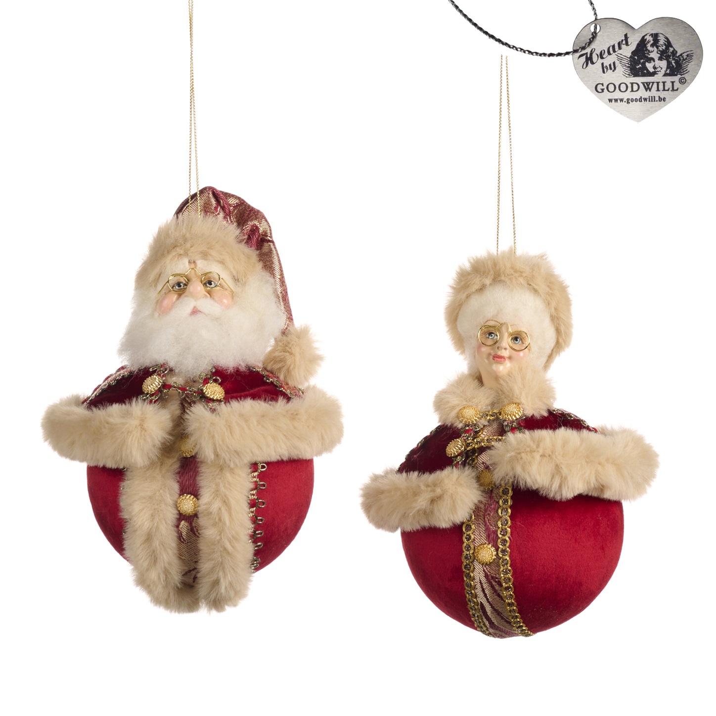 Decorazione natalizia palla in tessuto con mamma/babbo natale - H11 cm - Goodwill